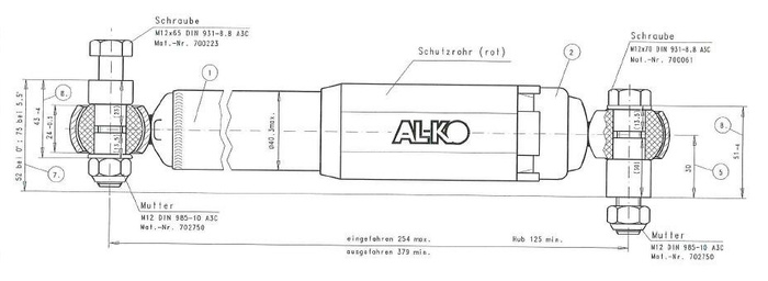 Kit: Deux amortisseurs pour essieu AL-KO Octagon 1800 - 3500 kg rouge