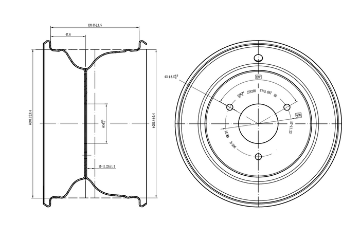 Jante en acier UNITRAILER noire 5ATx8"H2 3x90 ET:-11.23