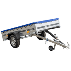 Remorque galvanisé 230 x 125 cm Garden Trailer 230 KIPP [avec roue jockey et bâche plate bleue]