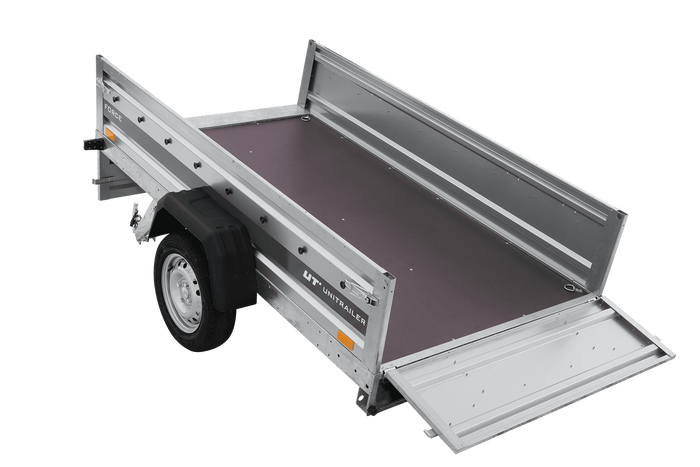 Remorque 230x125 UNITRAILER FORCE 230 KIPP avec ridelles BIS, châssis H-800 et bâche bleue