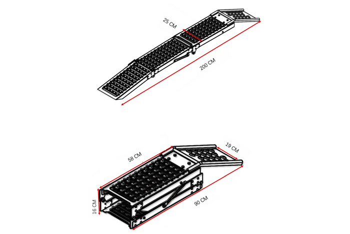 Rampes pliables UNITRAILER ALR005 en acier pour remorques, 200 cm, 500 kg, lot de 2