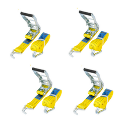 Ensemble de quatre courroies de transport jaunes UNITRAIER 4 m/50 mm/5 t avec tendeur
