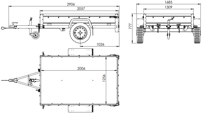 Remorque simple essieu 200x125 avec bâche plate, tiges de support bâche, ridelles grillagées et roue jockey - Garden Trailer 201 KIPP