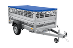 Remorque légère sur ressorts 230x125 UNITRAILER FORCE 230/R KIPP avec côtés en filet, châssis H-0 et bâche bleue