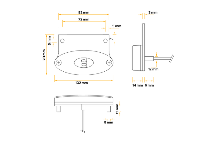 Feu de gabarit LED ASPÖCK FLATPOINT II, ​​orange, universel, avec support