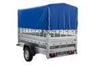 Remorque porte-voitures sur ressorts 230x125 UNITRAILER FORCE 230/R KIPP avec côtés en filet, châssis H-800 et bâche bleue
