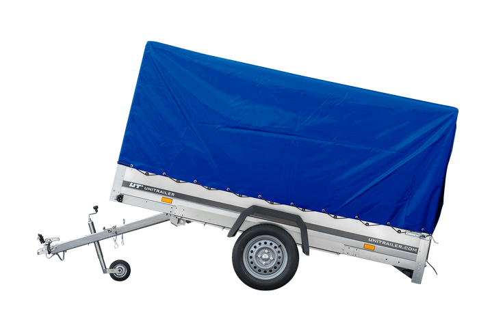 Remorque voiture 264x125 UNITRAILER GARDEN 264 KIPP avec châssis H-1100 et bâche bleue
