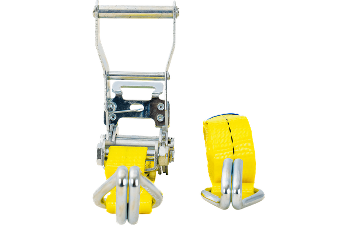 Ensemble de quatre courroies de transport jaunes UNITRAIER 3 m/25 mm/1 t avec tendeur