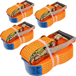 Ensemble de quatre courroies de transport UNITRAILER 10 m/50 mm/5 t orange avec tendeur
