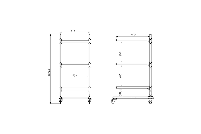 Support pour coffre de toit INTER PACK, support pour 3 coffres, 1892,5 mm, 818 mm