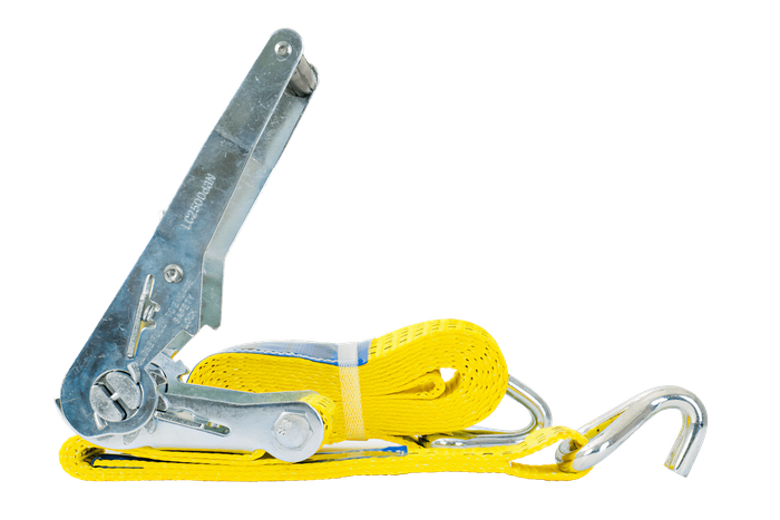 Ensemble de quatre courroies de transport jaunes UNITRAIER 4 m/50 mm/5 t avec tendeur