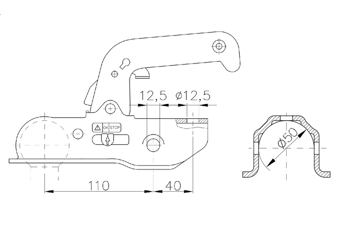 Attelage à boule WINTERHOFF WW 220-RB pour remorque de 2200 kg avec timon tubulaire de 50 mm