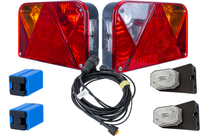 Kit d'éclairage : feux arrière DOBPLAST DPT35 + feux de position latéraux ASPÖCK FLEXIPOINT I + faisceau MANTES 4,5 m 13 broches