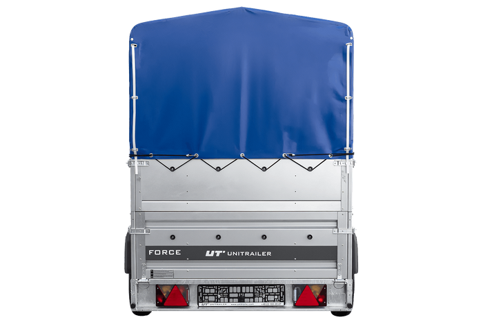 Remorque porte-voitures 264x125 UNITRAILER FORCE 264 KIPP avec ridelles BIS, châssis H-800 et bâche bleue