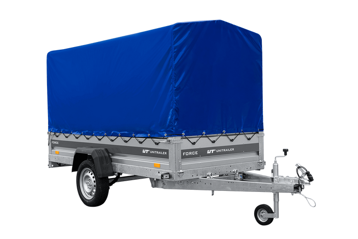 Remorque à un essieu sur ressorts 264x125 UNITRAILER FORCE 264/R KIPP avec châssis H-1100 et bâche bleue