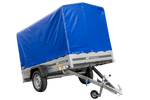 Remorque porte-voitures 230x125 UNITRAILER GARDEN 230 KIPP avec châssis H-1100 et bâche bleue
