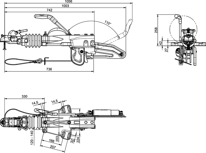 Dispositif de dépassement KNOTT KFG35D avec attelage K35C pour remorque de 3500kg avec timon en V