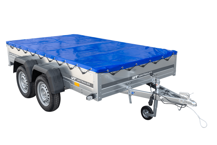 Remorque porte-voitures 264x150 UNITRAILER GARDEN 265/2 KIPP avec châssis H-0 et bâche bleue