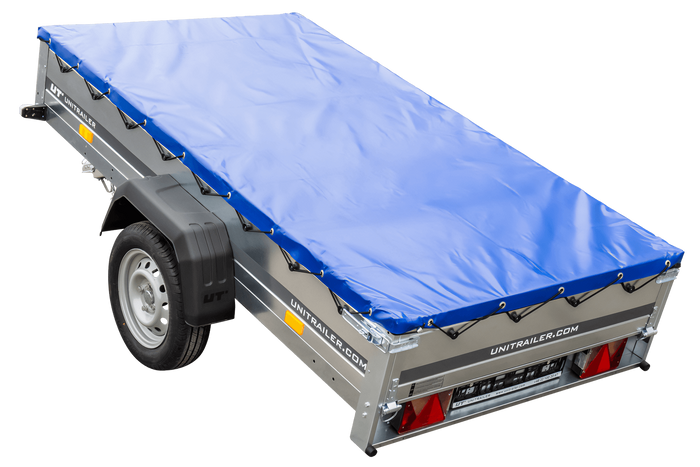 Remorque galvanisé 230 x 125 cm Garden Trailer 230 KIPP [avec roue jockey et bâche plate bleue]