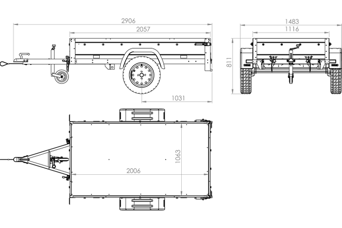 Remorque légère 200x106 UNITRAILER GARDEN 200 KIPP avec côtés BIS et cqpot en aluminium