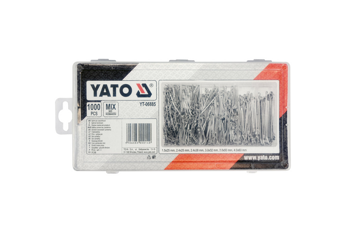 Lot de 1000 goupilles fendues droites YATO YT-06885 de tailles assorties