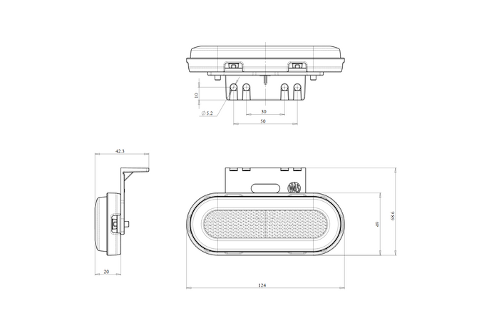 Feu de position, gabarit LED universel WAŚ W198 1420 avec support