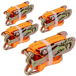 Ensemble de quatre courroies de transport UNITRAIER 3 m/25 mm/1 t orange avec tendeur