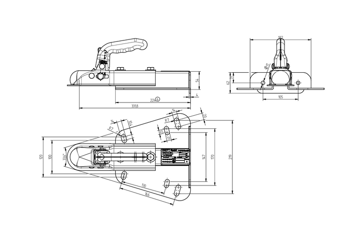Attelage à boule KNOTT K7.5-H+KZE7.5 pour remorque de 750 kg avec timon en V