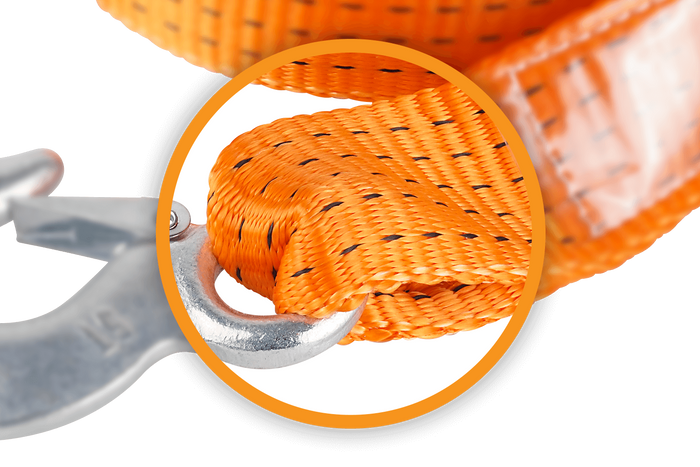 Sangle, corde de remorquage avec crochets HERMON 4,5 m/50 mm/5 t orange