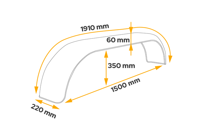 Garde-boue tandem pour remorque 13-14" DOMAR D29250, passage de roue plat 1500/220mm
