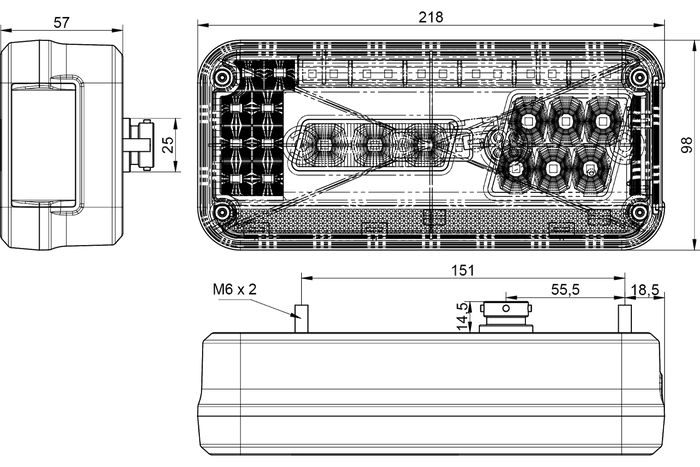 Feu arrière LED DOBPLAST DPT30, 6 fonctions gauche