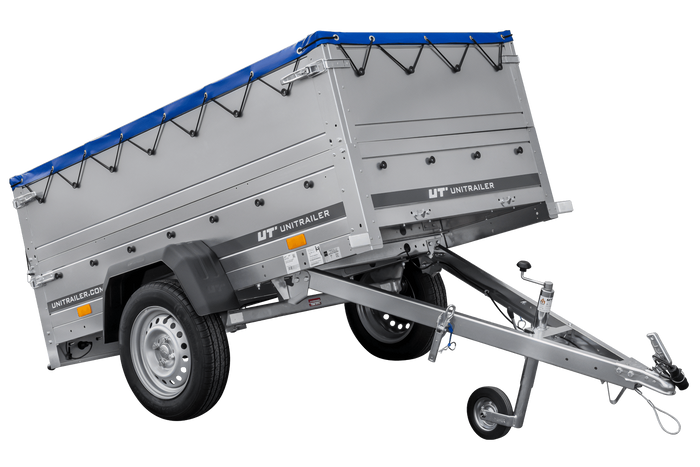Remorque porte-voitures 200x106 UNITRAILER GARDEN 200 KIPP avec ridelles BIS, châssis H-0 et bâche bleue