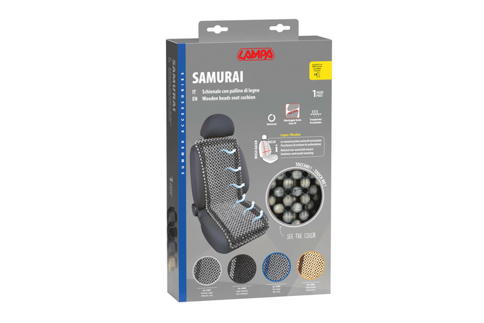 Coussin de siège auto Samurai LAMPA en perles de bois anthracite/gris, tapis de siège auto