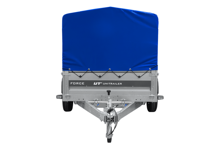 Remorque à un essieu sur ressorts 264x125 UNITRAILER FORCE 264/R KIPP avec châssis H-800 et bâche bleue