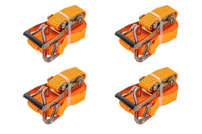 Ensemble de quatre courroies de transport UNITRAILER 8 m/50 mm/5 t orange avec tendeur