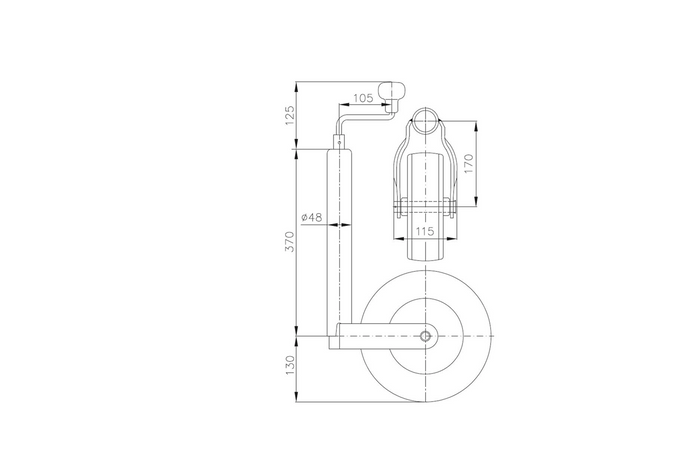Roue jockey avec collier WINTERHOFF ST48-260LB+KLE48, 150 kg, 48 mm, 500-710 mm