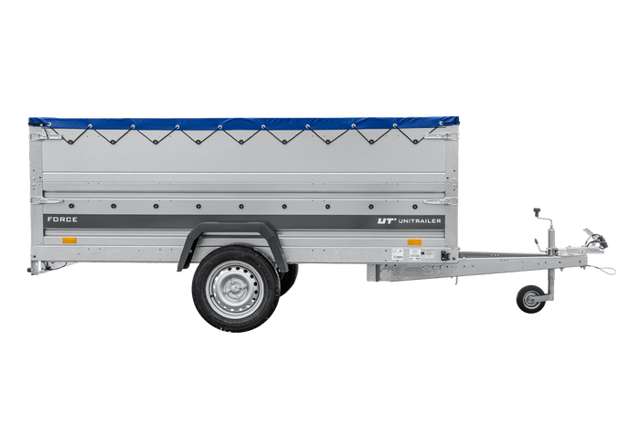 Remorque légère 264x125 UNITRAILER FORCE 264 KIPP avec ridelles BIS, châssis H-0 et bâche bleue