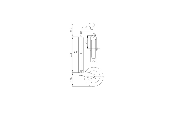 Roue jockey avec collier WINTERHOFF ST48-200V+KLE48, 150 kg, 48 mm, 505-725 mm