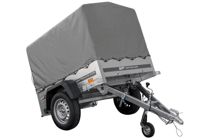 Remorque à un essieu 150x106 UNITRAILER GARDEN 150 KIPP avec châssis H-800 et bâche grise
