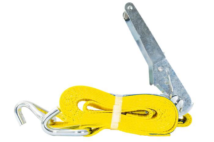 Ensemble de quatre courroies de transport jaunes UNITRAIER 4 m/50 mm/5 t avec tendeur