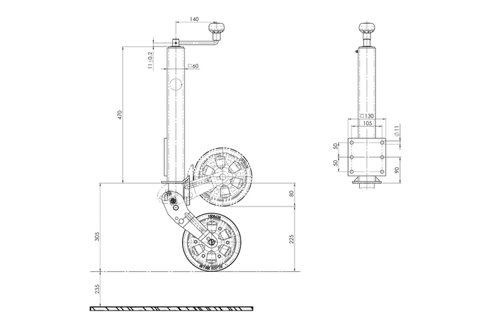 Roue jockey automatique AL-KO 1863497 avec poignée 400 kg 60 mm 775-1010 mm