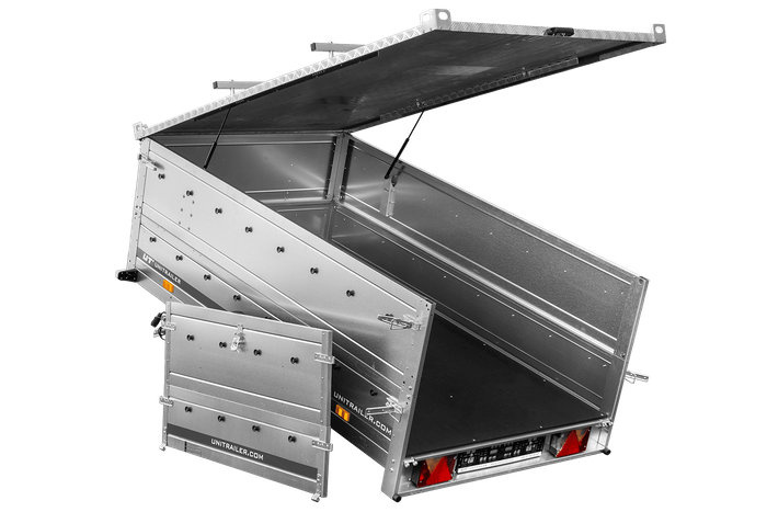 Remorque à un essieu 230x125 UNITRAILER GARDEN 230 KIPP avec côtés BIS et bâche en aluminium