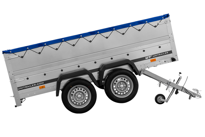 Remorque à deux essieux 264x150 UNITRAILER GARDEN 265/2 KIPP avec ridelles BIS, châssis H-0 et bâche bleue