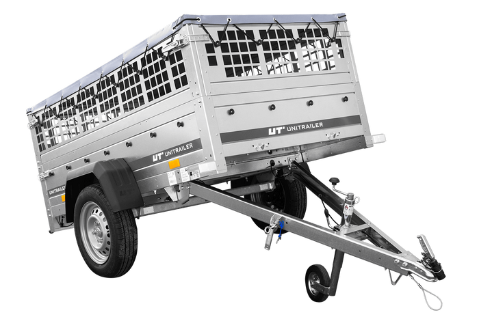 Remorque à un essieu 200x106 UNITRAILER GARDEN 200 KIPP avec côtés en filet et bâche grise