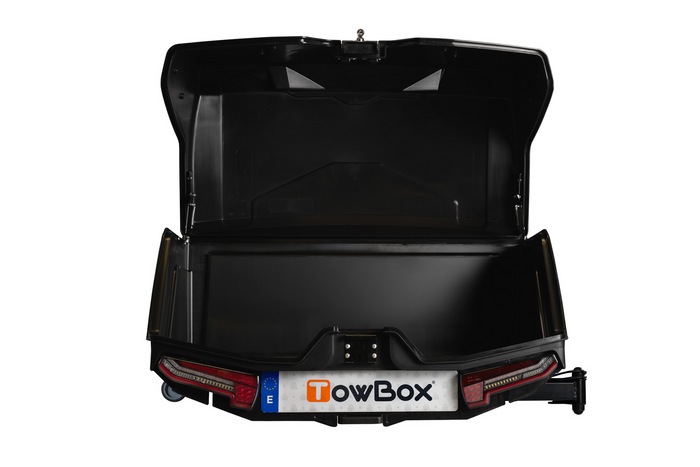 Towbox Camper Alpha noir (court) - coffre de toit monté sur attelage
