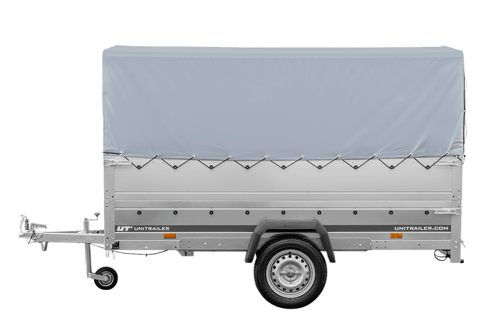 Remorque légère sur ressorts 264x125 UNITRAILER GARDEN 264/R KIPP avec côtés, ridelles BIS, châssis H-800 et bâche grise