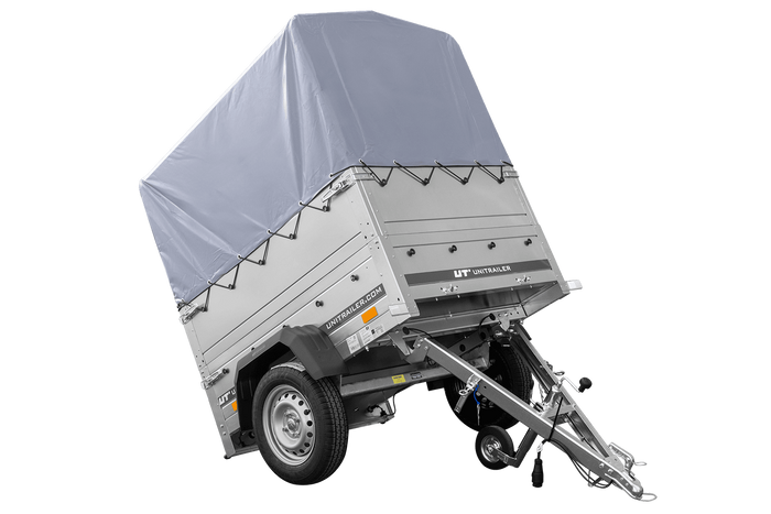 Remorque mono-essieu 150x106 UNITRAILER GARDEN 150 KIPP avec ridelles BIS, châssis H-800 et bâche grise