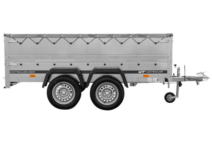 Remorque à deux essieux 264x150 UNITRAILER GARDEN 265/2 KIPP avec ridelles BIS, châssis H-0 et bâche grise