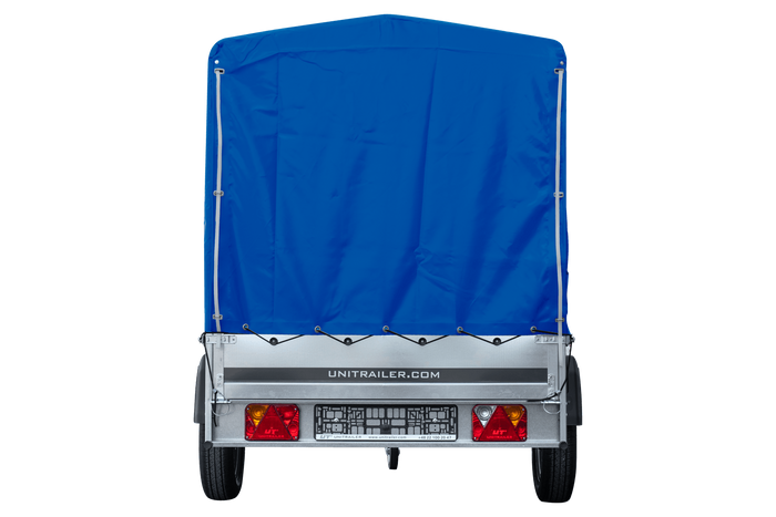 Remorque voiture 264x125 UNITRAILER GARDEN 264 KIPP avec châssis H-1100 et bâche bleue