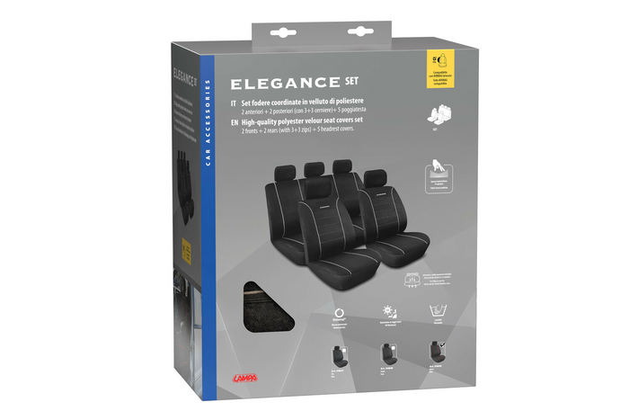 Ensemble de housses de sièges auto LAMPA Elegance, grises, pour sièges avant et arrière
